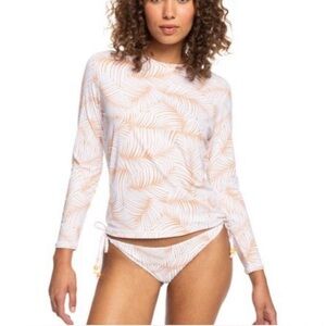 Roxy White and Tan Rash Guard Swim Shirt Size XL